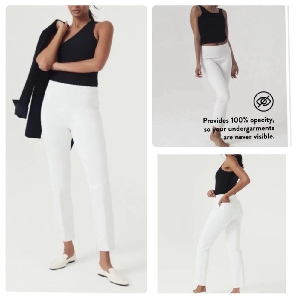 Spanx White Slim Straight Pants Silver Lining Size L Petite NWT